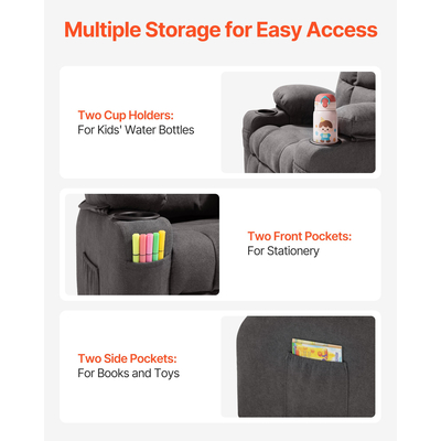 Ανακλινόμενη Καρέκλα VEVOR για Παιδιά με Θήκες για Ποτήρια και Τσέπες (Γκρι)
