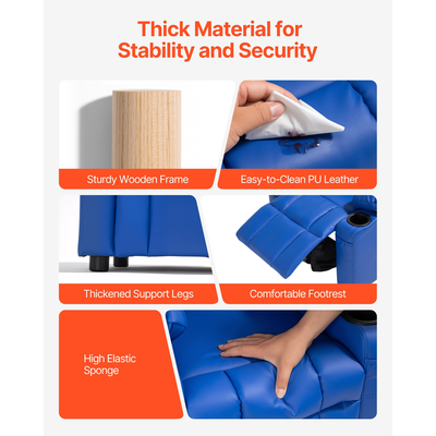 Παιδική Ανακλινόμενη Καρέκλα VEVOR από Δέρμα PU, Ανακλινόμενη για Νήπια με Θήκη για Ποτήρια & Τσέπη