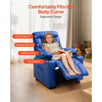 Παιδική Ανακλινόμενη Καρέκλα VEVOR από Δέρμα PU, Ανακλινόμενη για Νήπια με Θήκη για Ποτήρια & Τσέπη