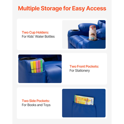 Παιδική Ανακλινόμενη Καρέκλα VEVOR από Δέρμα PU, Ανακλινόμενη για Νήπια με Θήκη για Ποτήρια & Τσέπη