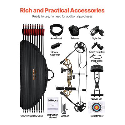 Σετ βέλους δεξιού χεριού VEVOR με σύνθετο τόξο, τοξοβολία, 70 λίβρες, 320 fps, κυνήγι, σκοποβολή