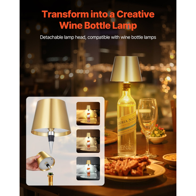 Ασύρματο Επιτραπέζιο Φωτιστικό VEVOR 2 τεμάχια Επαναφορτιζόμενη Λάμπα Μπαταρίας Ρυθμιζόμενο Ύψος Χρυσό