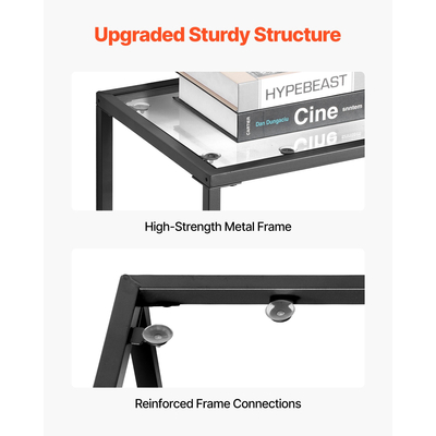 VEVOR Τραπεζάκι Κονσόλας 3 Επιπέδων από Γυάλινο Ορθογώνιο Καναπές-Πλευρικό Τραπεζάκι με Αντιανατροπή, Μαύρο