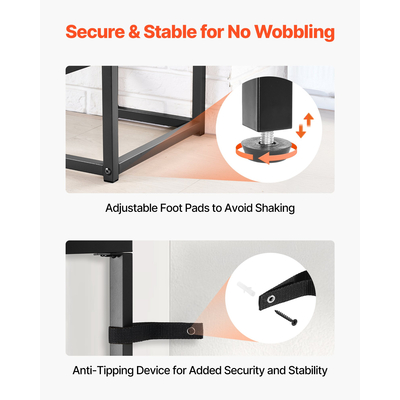 VEVOR Τραπέζι Κονσόλας 2 Επιπέδων από Γυάλινο Ορθογώνιο Καναπές Βοηθητικό Τραπέζι με Αντιανατροπή, Μαύρο