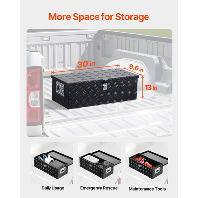 VEVOR 30"x13"x9,6" βαρέως τύπου κουτί εργαλείων αλουμινίου για φορτηγό Pickup RV, μαύρο