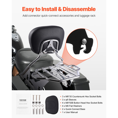 VEVOR Πλάτη Μοτοσικλέτας Sissy Bar με Σχάρα Αποσκευών Harley-Davidson Touring