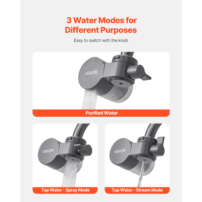 VEVOR Φίλτρο νερού για βρύση, καθαριστής νερού νεροχύτη για κουζίνα, οριζόντιο γκρι