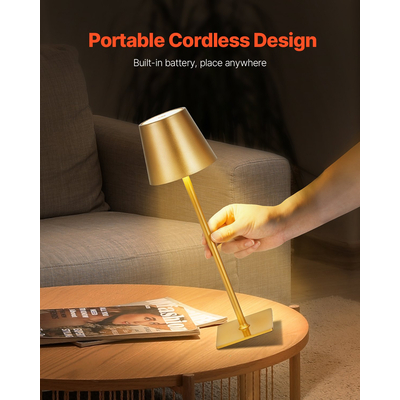 Ασύρματο Επιτραπέζιο Φωτιστικό VEVOR, Πακέτο 2 Φωτιστικών Γραφείου με Επαναφορτιζόμενη Μπαταρία 5200mAh, Χρυσό