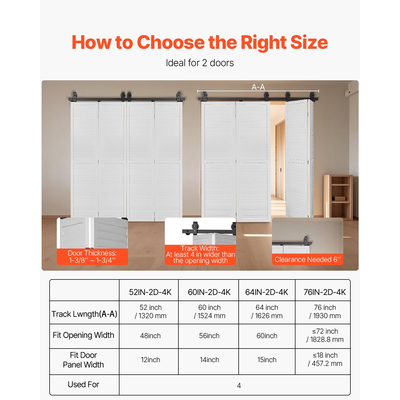 Κιτ ράγας συρόμενης πόρτας αχυρώνα VEVOR 64" για τέσσερις πόρτες 15