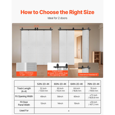 Κιτ ράγας συρόμενης πόρτας αχυρώνα VEVOR 60" για τέσσερις πόρτες 14