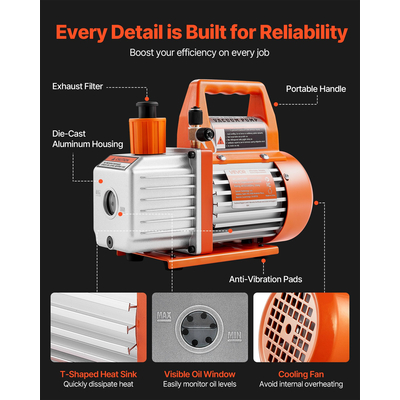 Αντλία κενού VEVOR 100 L/min HVAC Μονοβάθμια περιστροφική αντλία κενού με λάδι