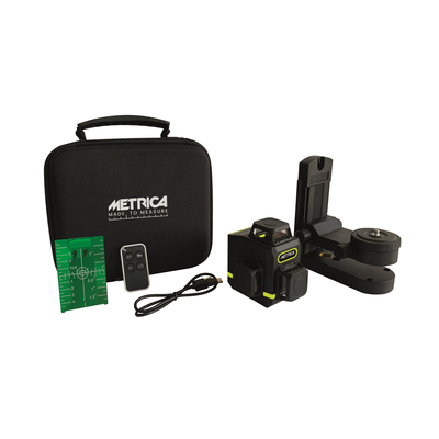 Αλφάδι laser 3D GREEN MINI πράσινη δέσμη 50m με ακρίβεια 1,5mm/5m.
Προβάλει 3 περιστροφικές δέσμες 360°. 1 οριζόντια και 2 κάθετες.
Σπείρωμα 1/4" για τρίποδα.
Περιέχει θήκη μεταφοράς, μαγνητική βάση στήριξης, στόχο, τηλεχειριστήριο και καλώδιο usb. / 6084