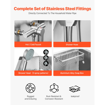 VEVOR Μπανιέρα περιποίησης σκύλου 86,4 cm από ανοξείδωτο ατσάλι με βρύση για κατοικίδια