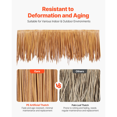 VEVOR 1,3x32,8 πόδια Τεχνητή Στέγη από Αχυρώνα, Μεξικάνικη Καλύβα Τίκι, Στέγη με Φούστα από Χόρτο