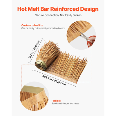 VEVOR 1,3x32,8 πόδια Τεχνητή Στέγη από Αχυρώνα, Μεξικάνικη Καλύβα Τίκι, Στέγη με Φούστα από Χόρτο