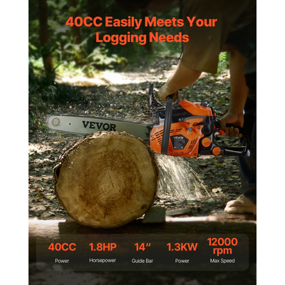 Αλυσοπρίονο Βενζίνης VEVOR 40cc 1,8 HP Αλυσοπρίονο Βενζίνης 14 ιντσών για κοπή ξύλου