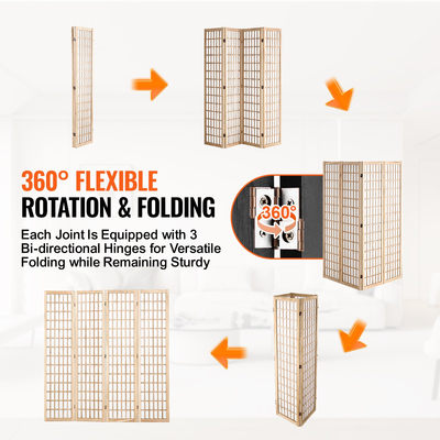 Διαχωριστικό Δωματίου VEVOR Ιαπωνικό Διαχωριστικό Τοίχου 4 Τζαμιών για Διαχωρισμό Δωματίου (Φυσικό)