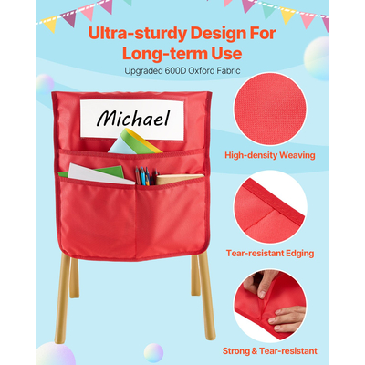Θήκες καρέκλας VEVOR για τάξη, 24 τσέπες καθίσματος με ετικέτα ονόματος, 6 χρώματα