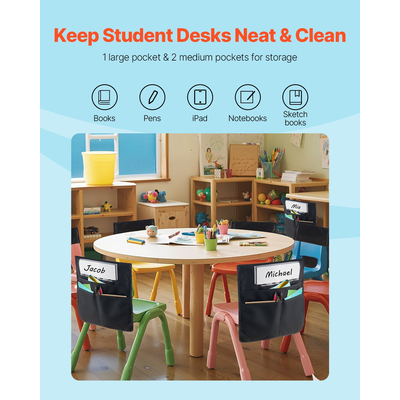 Θήκες καρέκλας VEVOR για τάξη, 24 τσέπες καθίσματος με ετικέτα ονόματος, μαύρες