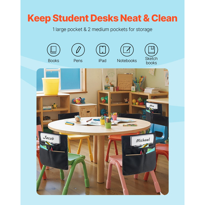 Θήκες καρέκλας VEVOR για τάξη, 12 τσέπες καθίσματος με ετικέτα ονόματος, μαύρες