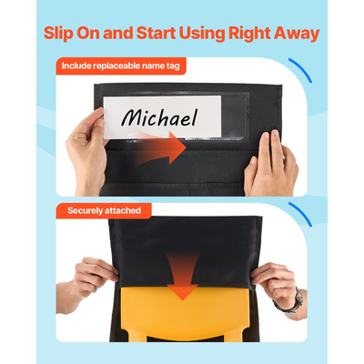 Θήκες καρέκλας VEVOR για τάξη, 12 τσέπες καθίσματος με ετικέτα ονόματος, μαύρες