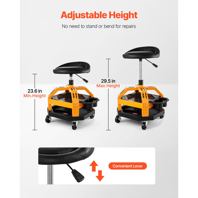 Σκαμπό VEVOR Rolling Shop βαρέως τύπου, κάθισμα γκαράζ, φορτίο 130 κιλών με ροδάκια