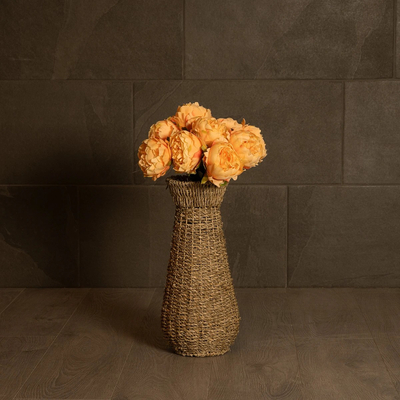 GloboStar® Artificial Garden PANAMA 21241 Διακοσμητικό Πλεκτό Καλάθι - Κασπώ Γλάστρα - Flower Pot Μπεζ Μ20 x Π20 x Υ40cm