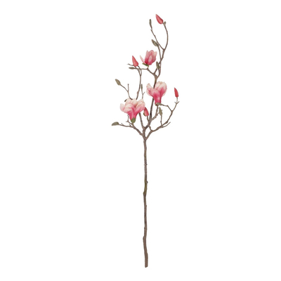 GloboStar® Artificial Garden WHITE - PINK MAGNOLIA 21416 Τεχνητό Διακοσμητικό Κλαδί Ροζ Μανόλια Μ30 x Π13 x Υ110cm