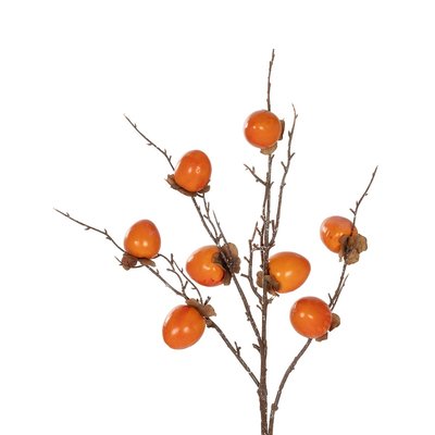 GloboStar® Artificial Garden PERSIMMON FRUIT 21439 Τεχνητό Διακοσμητικό Κλαδί Πορτοκαλί & Καφέ Λωτός Μ35 x Π7 x Υ90cm