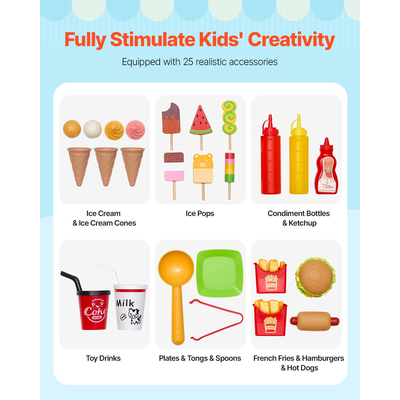 VEVOR Ξύλινο σετ παιχνιδιού με παγωτατζίδικο, βάση παιχνιδιού για παιδιά ηλικίας 3-7 ετών