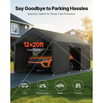 Στέγαστρο αυτοκινήτου VEVOR 12x20FT βαρέως τύπου με πλαϊνά τοιχώματα γκρι