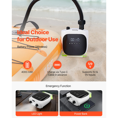 Αντλία με κουπί VEVOR, επαναφορτιζόμενη μπαταρία, ηλεκτρική αντλία αέρα SUP 20PSI