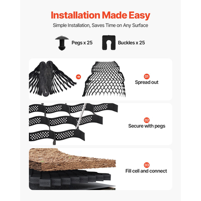 Πλέγμα γείωσης VEVOR, βαθύ πλέγμα γεωκυψελών 3 ιντσών, 17,06x8,86FT / 5200x2700mm για χαλίκι