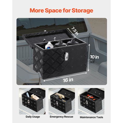VEVOR 16"x7,5"x10" βαρέως τύπου κουτί εργαλείων αλουμινίου για φορτηγό Pickup RV, μαύρο