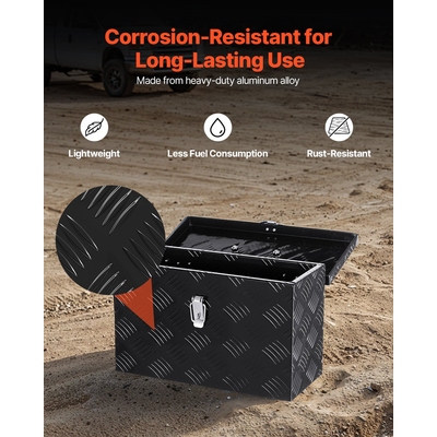 VEVOR 16"x7,5"x10" βαρέως τύπου κουτί εργαλείων αλουμινίου για φορτηγό Pickup RV, μαύρο