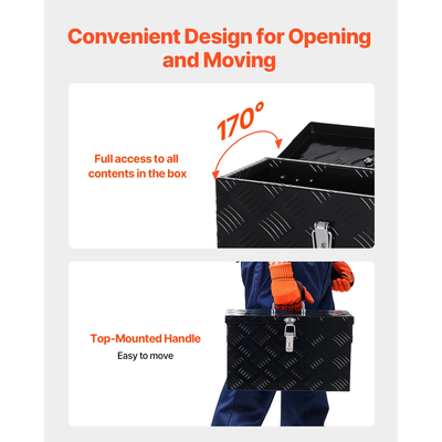 VEVOR 16"x7,5"x10" βαρέως τύπου κουτί εργαλείων αλουμινίου για φορτηγό Pickup RV, μαύρο