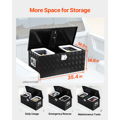 VEVOR 35,4"x14,6"x14,6" βαρέως τύπου κουτί εργαλείων αλουμινίου για φορτηγό, μαύρο