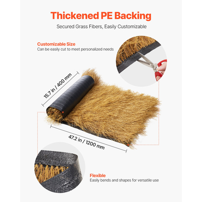 VEVOR Ρολό Στέγης από Thatch Grass 1,3 x 3,9 πόδια Tiki Hut για Φούστα Μπαρ, Διακόσμηση Στέγης για Πάρτι