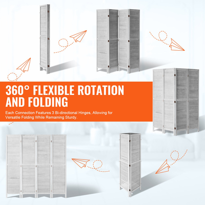 Διαχωριστικό Δωματίου VEVOR Ξύλινο, Διαχωριστικό 4 Πάνελ (Ανοιχτό Γκρι)