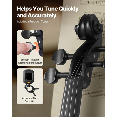 Σετ βιολιών VEVOR 355mm από μασίφ ξύλο για αρχάριους με θήκη Rosin Black