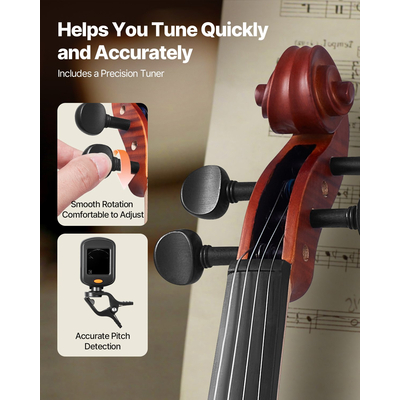 Σετ βιολιών VEVOR, μέγεθος 355mm, από μασίφ ξύλο για αρχάριους, ματ καφέ με σχέδιο