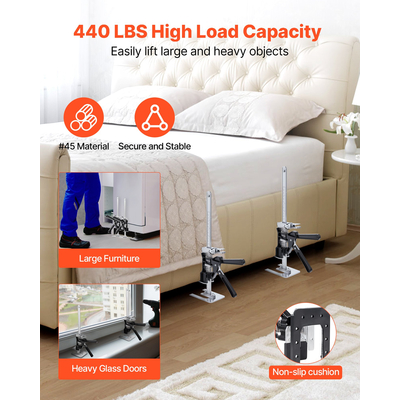 Γρύλος βραχίονα VEVOR για εξοικονόμηση εργασίας 2 τεμάχια, χωρητικότητα 200kg, 2 λειτουργίες ανύψωσης έως 235mm, μαύρος