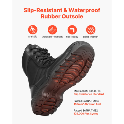 Ανδρικές στρατιωτικές τακτικές μπότες VEVOR 203 mm, αναπνεύσιμο πλαϊνό φερμουάρ, μέγεθος Ηνωμένου Βασιλείου 9.5