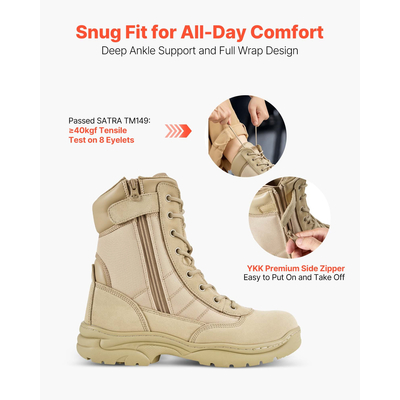 Ανδρικές στρατιωτικές τακτικές μπότες VEVOR 203 mm χρώματος άμμου με πλαϊνό φερμουάρ, Ηνωμένο Βασίλειο, μέγεθος 8