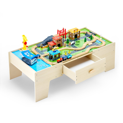 Τραπεζάκι VEVOR Train Table 62 τεμαχίων ξύλινο παιδικό τραπέζι δραστηριοτήτων με μεγάλο συρτάρι αποθήκευσης