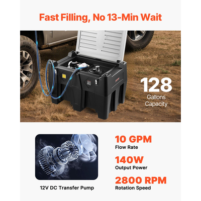 Φορητή δεξαμενή καυσίμου ντίζελ 128 γαλονιών με αντλία μεταφοράς 12V 10GPM μαύρο