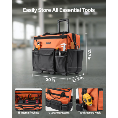 Τσάντα εργαλείων VEVOR Rolling Tool Bag 27 θέσεων, βαρέως τύπου, με ρόδες
