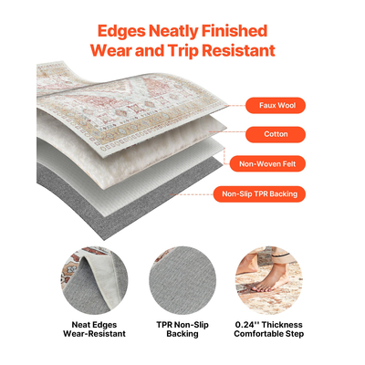 Χαλί μεγάλης επιφάνειας VEVOR 9 x 12 πόδια αντιολισθητικό πατάκι εσωτερικού χώρου Vintage καφέ κόκκινο