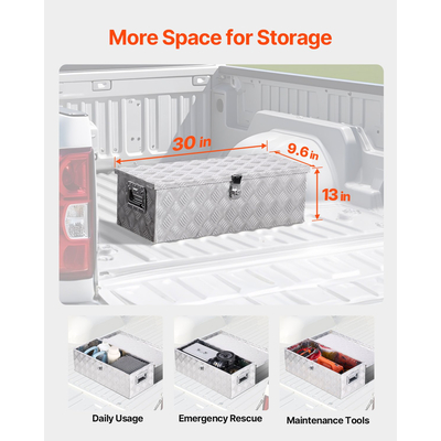 VEVOR 30"x13"x9,6" βαρέως τύπου κουτί εργαλείων αλουμινίου για φορτηγό Pickup RV Ασημί