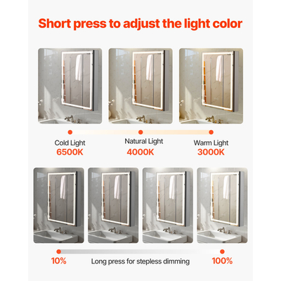 VEVOR Φωτιζόμενος Καθρέφτης Φαρμακείου 50 x 70 cm Φωτιστικό Κάτω Τοίχου Εντοιχιζόμενος